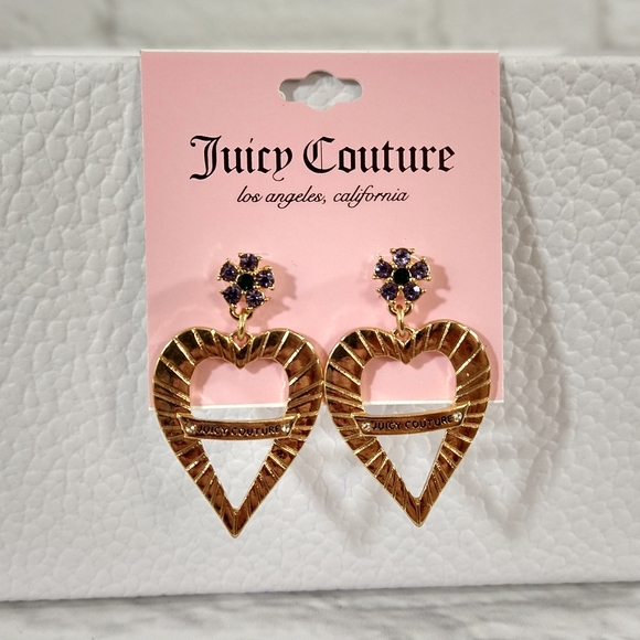 Juicy Couture Jewelry - AWW Juicy Couture Amethyst Emerald Colored Flower Stud Heart Drop Earrings NWT